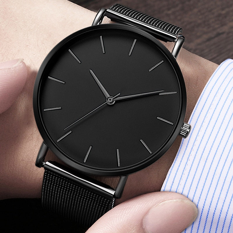 Men's Modern Metal Watch with Stainless Steel Mesh Band